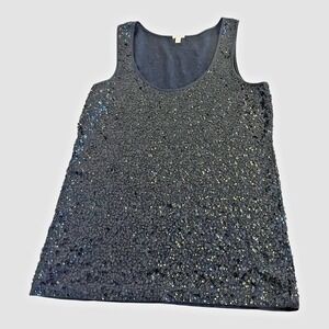 J Crew Dark Blue Sequin Tank Top Size Small Scoop Neck‎ Sleeveless Party Blouse